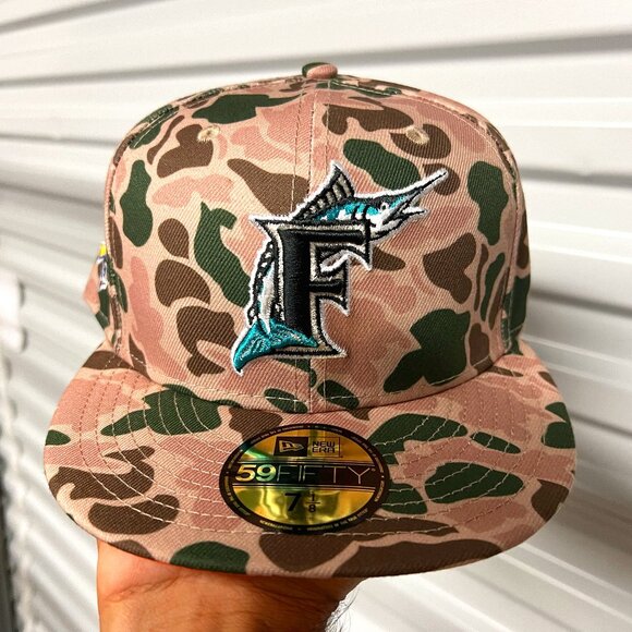 Florida Marlins MLB Cooperstown Duck Camo World Series Fitted Hat - New - Picture 1 of 4